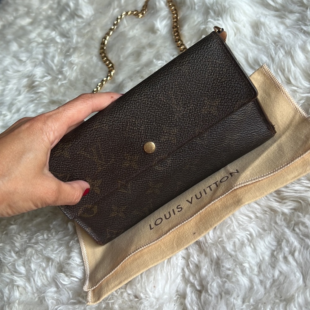 Louis Vuitton Pochette Porte Monnaie Credit Monogram Wallet On Chain w Dust Bag